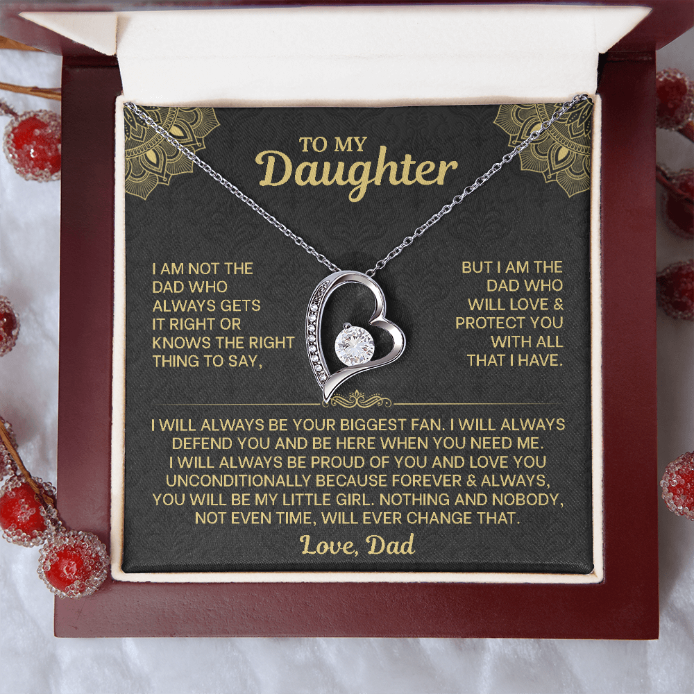 To My Daughter Necklace from Dad - Forever Love Heart Pendant with Message Card - 14K Gold Birthday Graduation Christmas Gift