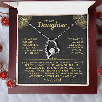 To My Daughter Necklace from Dad - Forever Love Heart Pendant with Message Card - 14K Gold Birthday Graduation Christmas Gift