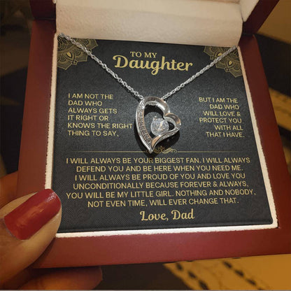 To My Daughter Necklace from Dad - Forever Love Heart Pendant with Message Card - 14K Gold Birthday Graduation Christmas Gift