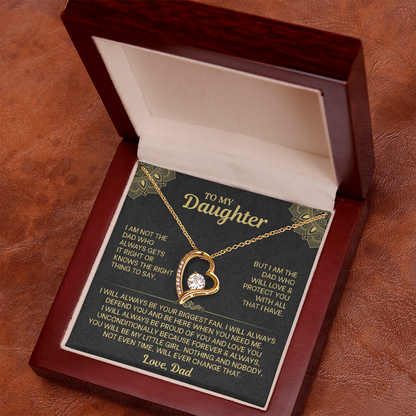 To My Daughter Necklace from Dad - Forever Love Heart Pendant with Message Card - 14K Gold Birthday Graduation Christmas Gift