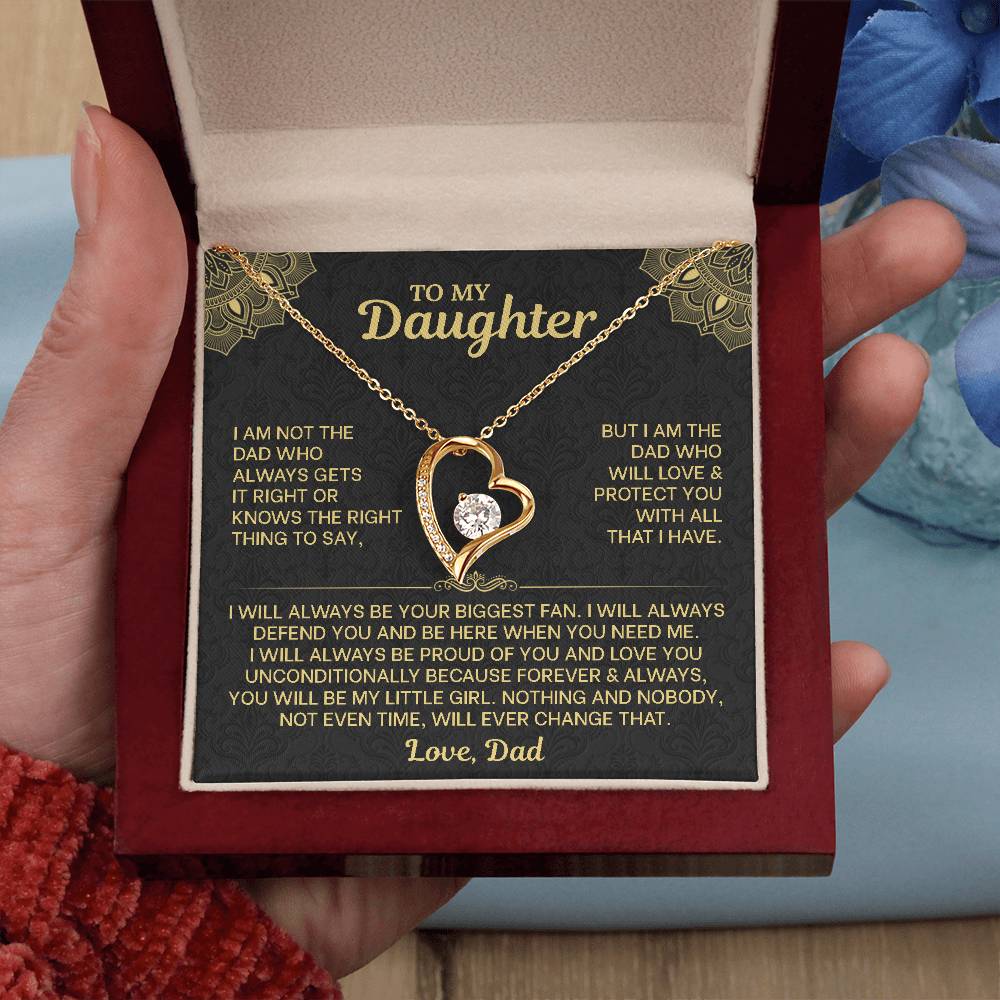 To My Daughter Necklace from Dad - Forever Love Heart Pendant with Message Card - 14K Gold Birthday Graduation Christmas Gift