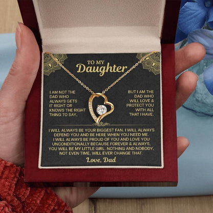 To My Daughter Necklace from Dad - Forever Love Heart Pendant with Message Card - 14K Gold Birthday Graduation Christmas Gift