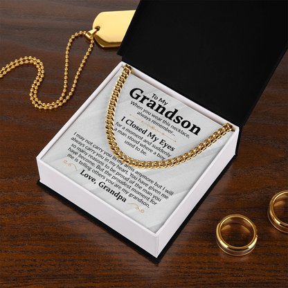 To My Grandson Cuban Link Chain Necklace from Grandpa - Proud Of You - Stainless Steel Pendant Birthday Christmas Graduation Gift