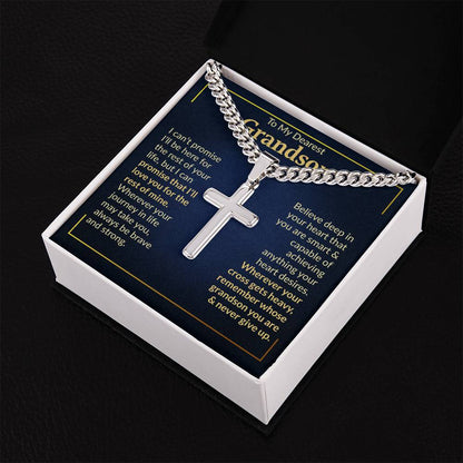 To My Dearest Grandson - Never Give Up - Cross Necklace