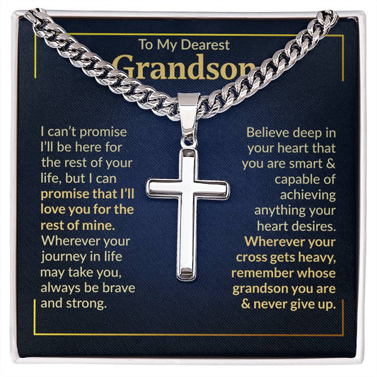 To My Dearest Grandson - Never Give Up - Cross Necklace