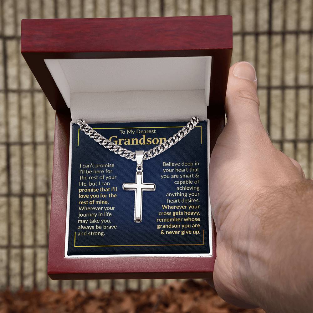 To My Dearest Grandson - Never Give Up - Cross Necklace