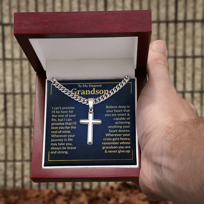 To My Dearest Grandson - Never Give Up - Cross Necklace