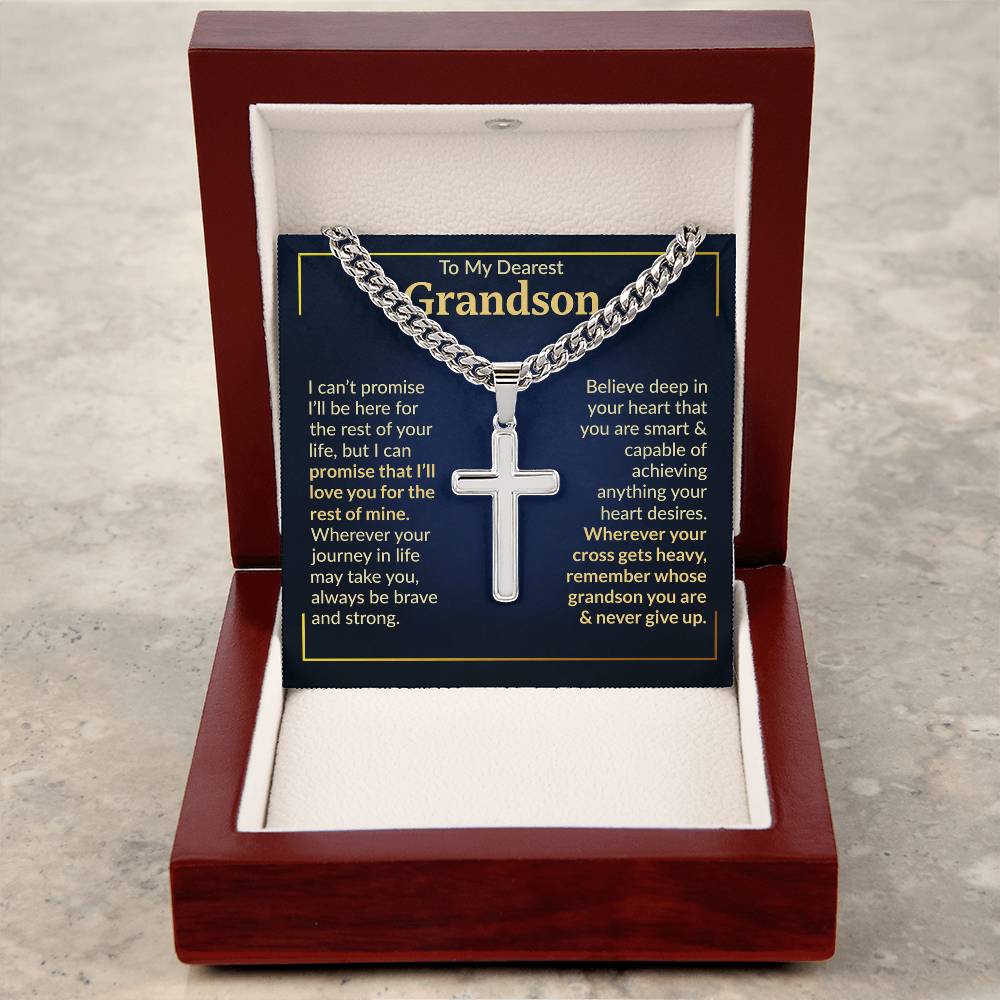 To My Dearest Grandson - Never Give Up - Cross Necklace