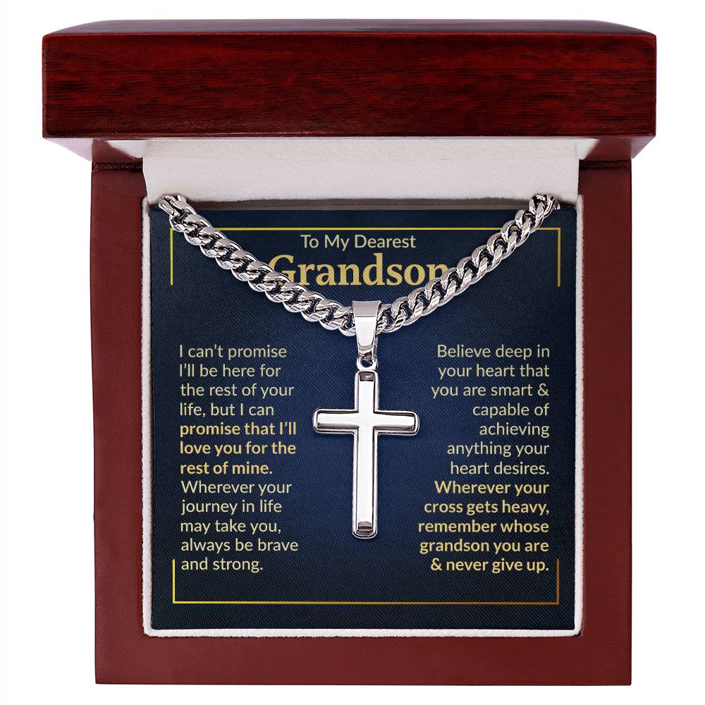 To My Dearest Grandson - Never Give Up - Cross Necklace