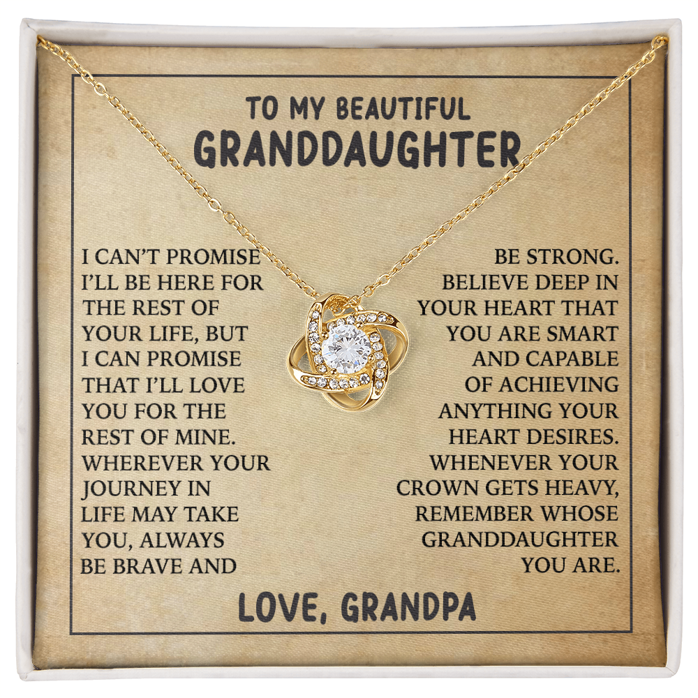 To My Granddaughter Love Knot Necklace from Grandpa - 14K Gold CZ Pendant with Message Card - Birthday Christmas Graduation Gift