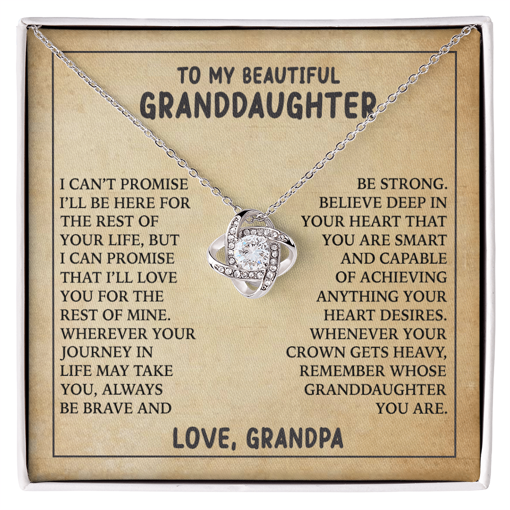 To My Granddaughter Love Knot Necklace from Grandpa - 14K Gold CZ Pendant with Message Card - Birthday Christmas Graduation Gift