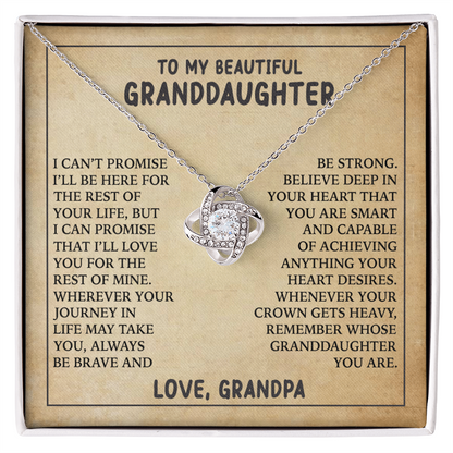 To My Granddaughter Love Knot Necklace from Grandpa - 14K Gold CZ Pendant with Message Card - Birthday Christmas Graduation Gift