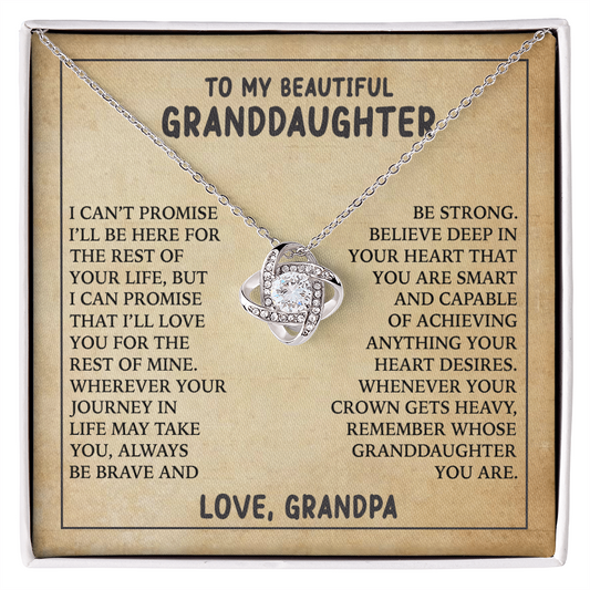 To My Granddaughter Love Knot Necklace from Grandpa - 14K Gold CZ Pendant with Message Card - Birthday Christmas Graduation Gift