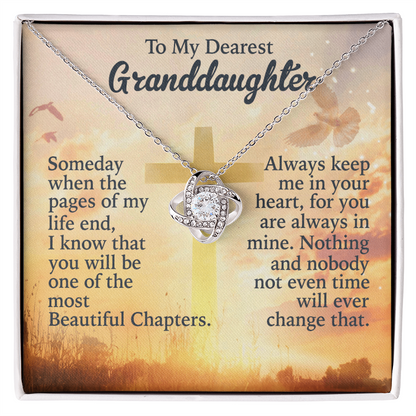 To My Granddaughter Love Knot Necklace from Grandpa - 14K Gold CZ Pendant with Message Card - Birthday Christmas Graduation Gift
