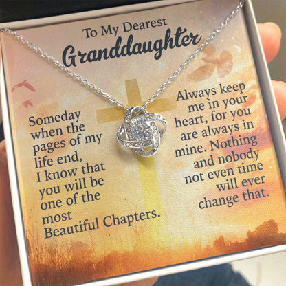 To My Granddaughter Love Knot Necklace from Grandpa - 14K Gold CZ Pendant with Message Card - Birthday Christmas Graduation Gift