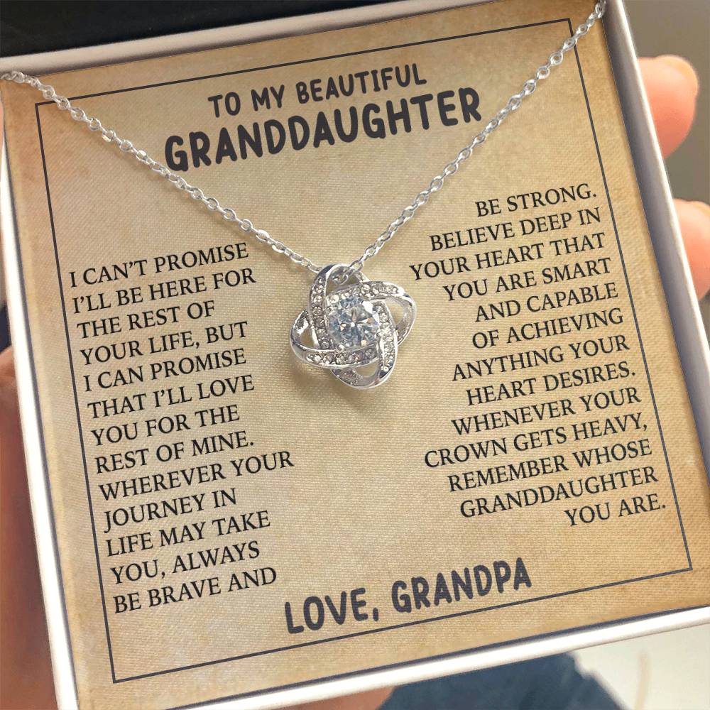 To My Granddaughter Love Knot Necklace from Grandpa - 14K Gold CZ Pendant with Message Card - Birthday Christmas Graduation Gift