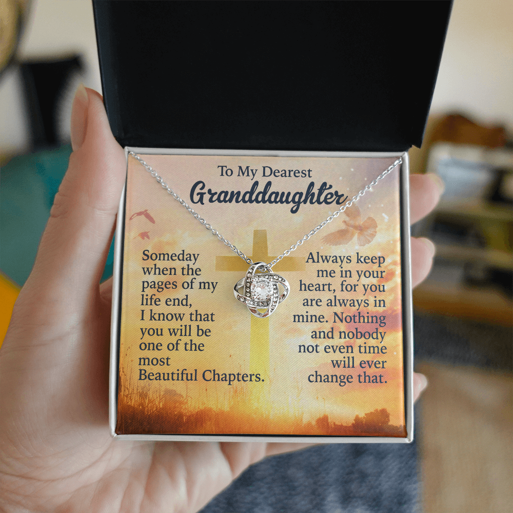 To My Granddaughter Love Knot Necklace from Grandpa - 14K Gold CZ Pendant with Message Card - Birthday Christmas Graduation Gift