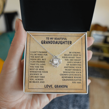 To My Granddaughter Love Knot Necklace from Grandpa - 14K Gold CZ Pendant with Message Card - Birthday Christmas Graduation Gift