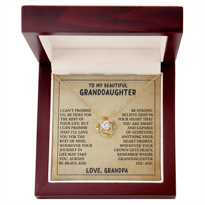 To My Granddaughter Love Knot Necklace from Grandpa - 14K Gold CZ Pendant with Message Card - Birthday Christmas Graduation Gift