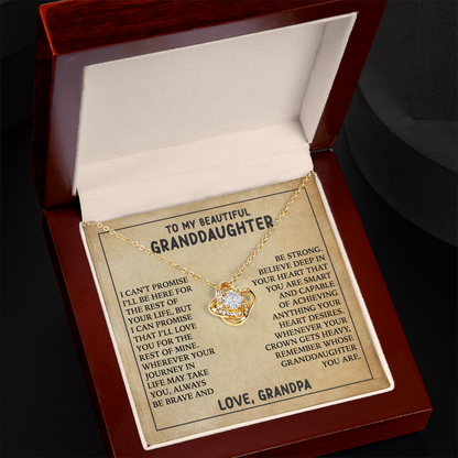 To My Granddaughter Love Knot Necklace from Grandpa - 14K Gold CZ Pendant with Message Card - Birthday Christmas Graduation Gift