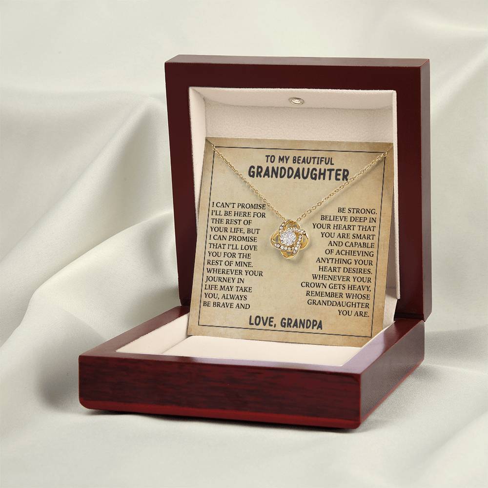 To My Granddaughter Love Knot Necklace from Grandpa - 14K Gold CZ Pendant with Message Card - Birthday Christmas Graduation Gift