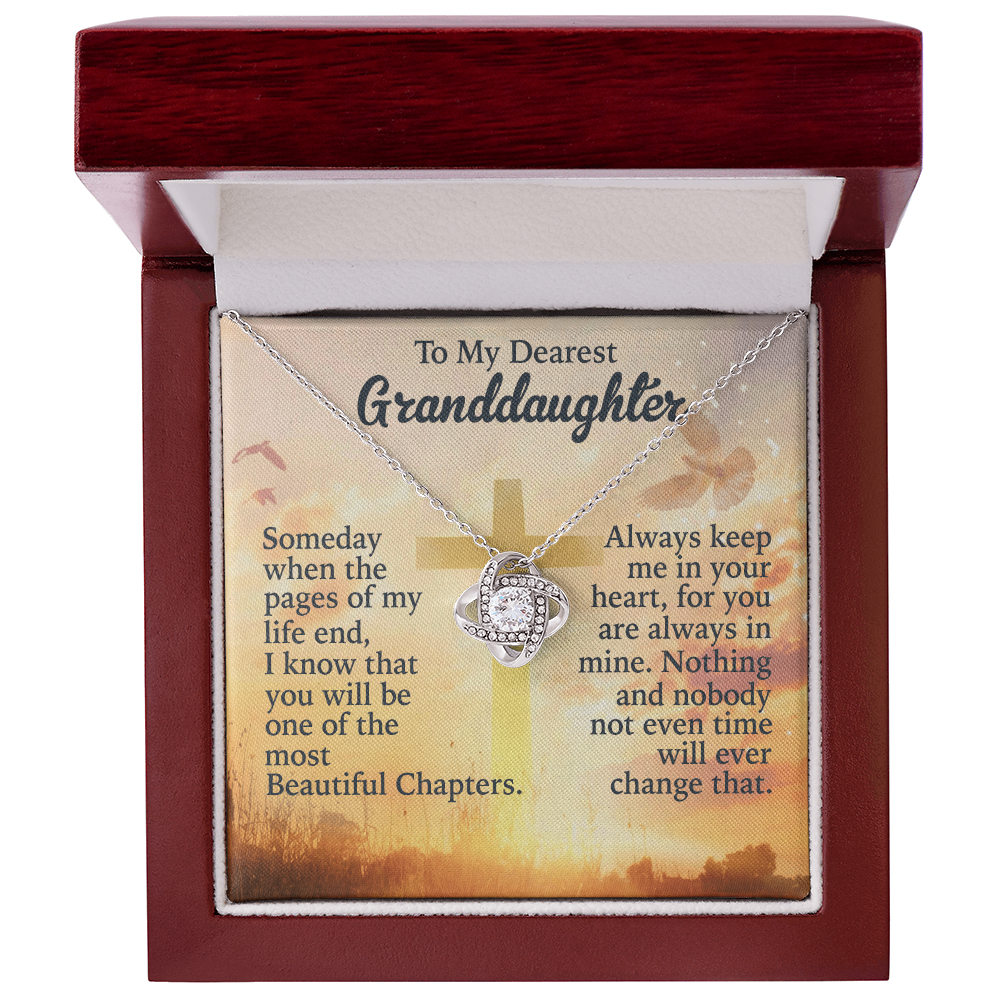 To My Granddaughter Love Knot Necklace from Grandpa - 14K Gold CZ Pendant with Message Card - Birthday Christmas Graduation Gift