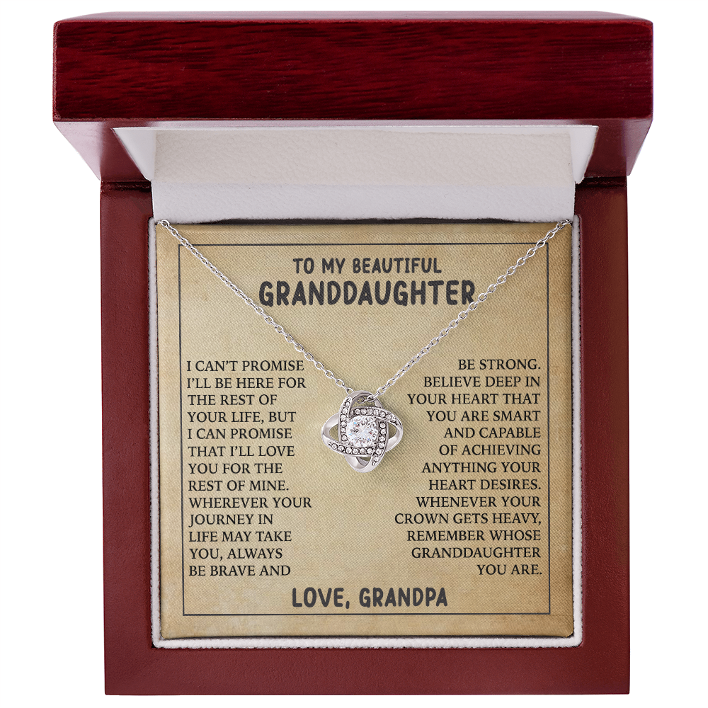 To My Granddaughter Love Knot Necklace from Grandpa - 14K Gold CZ Pendant with Message Card - Birthday Christmas Graduation Gift