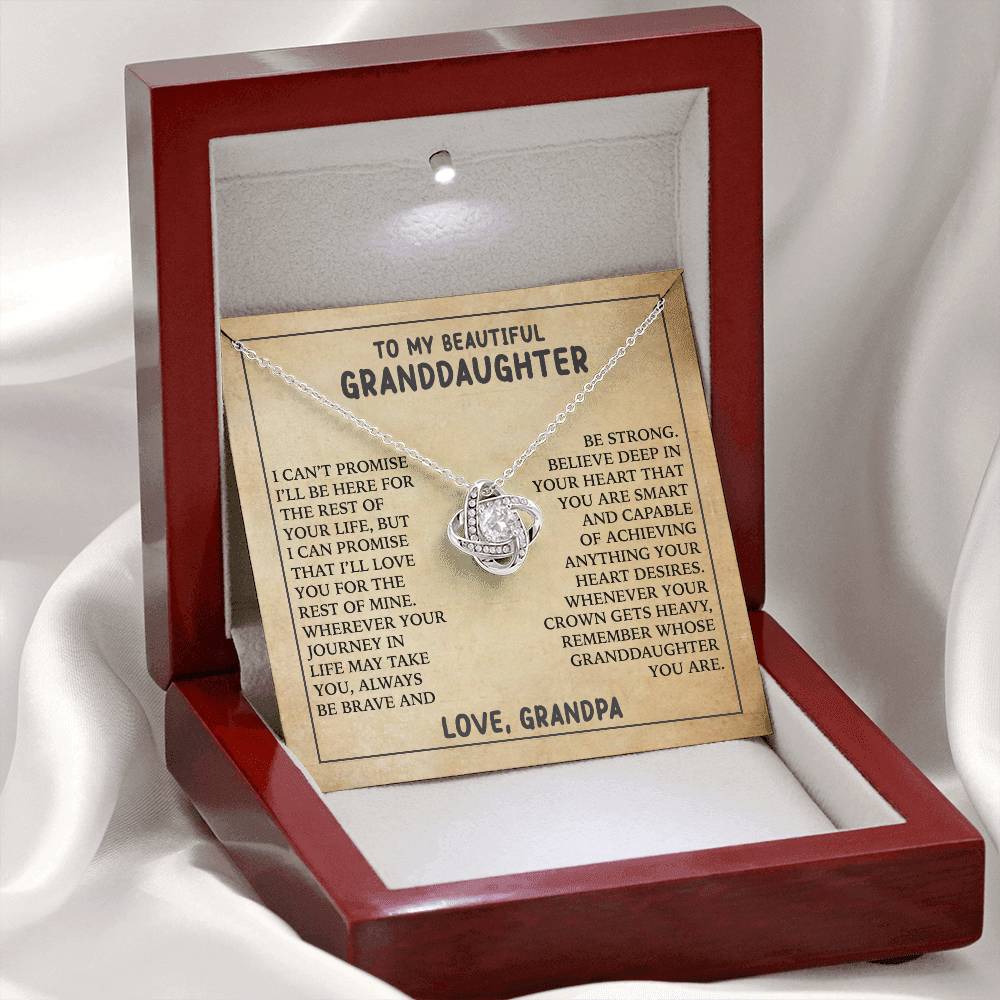 To My Granddaughter Love Knot Necklace from Grandpa - 14K Gold CZ Pendant with Message Card - Birthday Christmas Graduation Gift