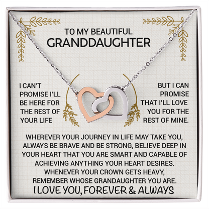 To My Granddaughter Necklace from Grandpa - Interlocking Hearts Pendant Rose Gold CZ - Birthday Christmas Graduation Gift