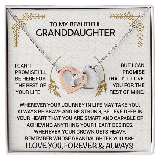 To My Granddaughter Necklace from Grandpa - Interlocking Hearts Pendant Rose Gold CZ - Birthday Christmas Graduation Gift