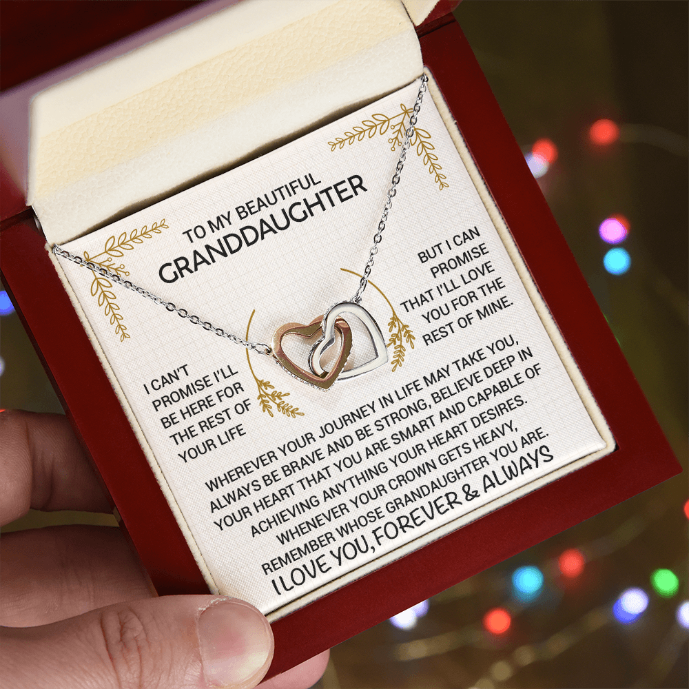 To My Granddaughter Necklace from Grandpa - Interlocking Hearts Pendant Rose Gold CZ - Birthday Christmas Graduation Gift
