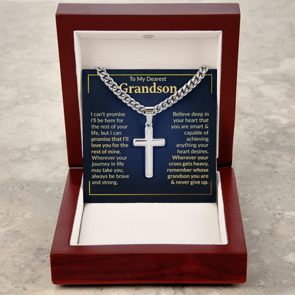 To My Dearest Grandson - Never Give Up - Cross Necklace