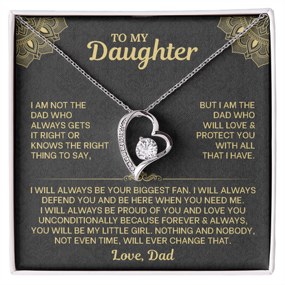 To My Daughter Necklace from Dad - Forever Love Heart Pendant with Message Card - 14K Gold Birthday Graduation Christmas Gift
