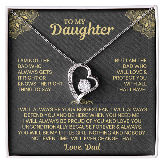 To My Daughter Necklace from Dad - Forever Love Heart Pendant with Message Card - 14K Gold Birthday Graduation Christmas Gift