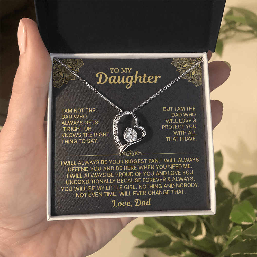 To My Daughter Necklace from Dad - Forever Love Heart Pendant with Message Card - 14K Gold Birthday Graduation Christmas Gift