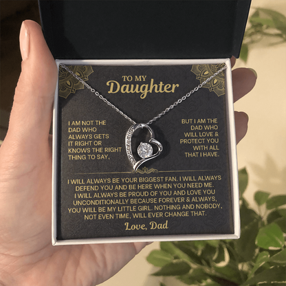 To My Daughter Necklace from Dad - Forever Love Heart Pendant with Message Card - 14K Gold Birthday Graduation Christmas Gift