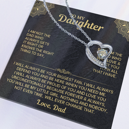 To My Daughter Necklace from Dad - Forever Love Heart Pendant with Message Card - 14K Gold Birthday Graduation Christmas Gift