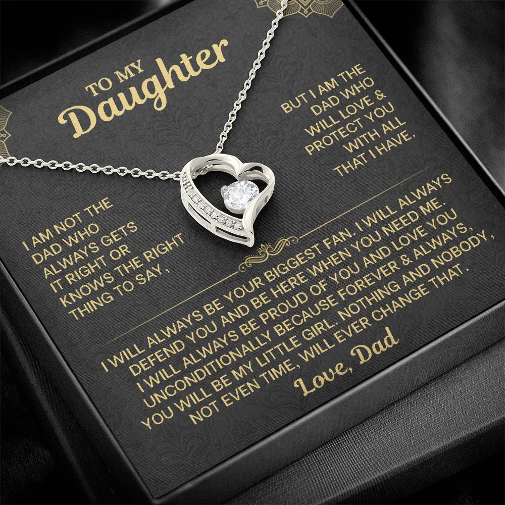 To My Daughter Necklace from Dad - Forever Love Heart Pendant with Message Card - 14K Gold Birthday Graduation Christmas Gift