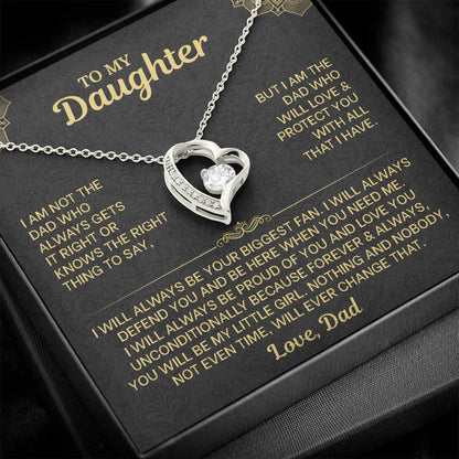 To My Daughter Necklace from Dad - Forever Love Heart Pendant with Message Card - 14K Gold Birthday Graduation Christmas Gift