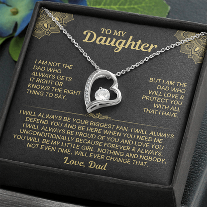 To My Daughter Necklace from Dad - Forever Love Heart Pendant with Message Card - 14K Gold Birthday Graduation Christmas Gift