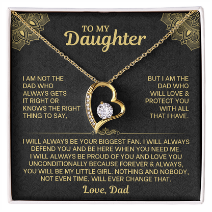To My Daughter Necklace from Dad - Forever Love Heart Pendant with Message Card - 14K Gold Birthday Graduation Christmas Gift