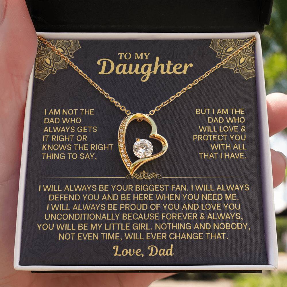 To My Daughter Necklace from Dad - Forever Love Heart Pendant with Message Card - 14K Gold Birthday Graduation Christmas Gift