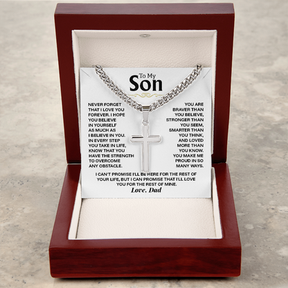 To My Son Cross Necklace from Dad - Personalized Artisan Cross on Cuban Link Chain - Birthday Graduation Christmas Gift