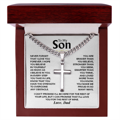 To My Son Cross Necklace from Dad - Personalized Artisan Cross on Cuban Link Chain - Birthday Graduation Christmas Gift