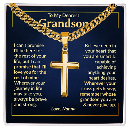Gift from Grandma To Grandson - Never Give Up - Cross Necklace