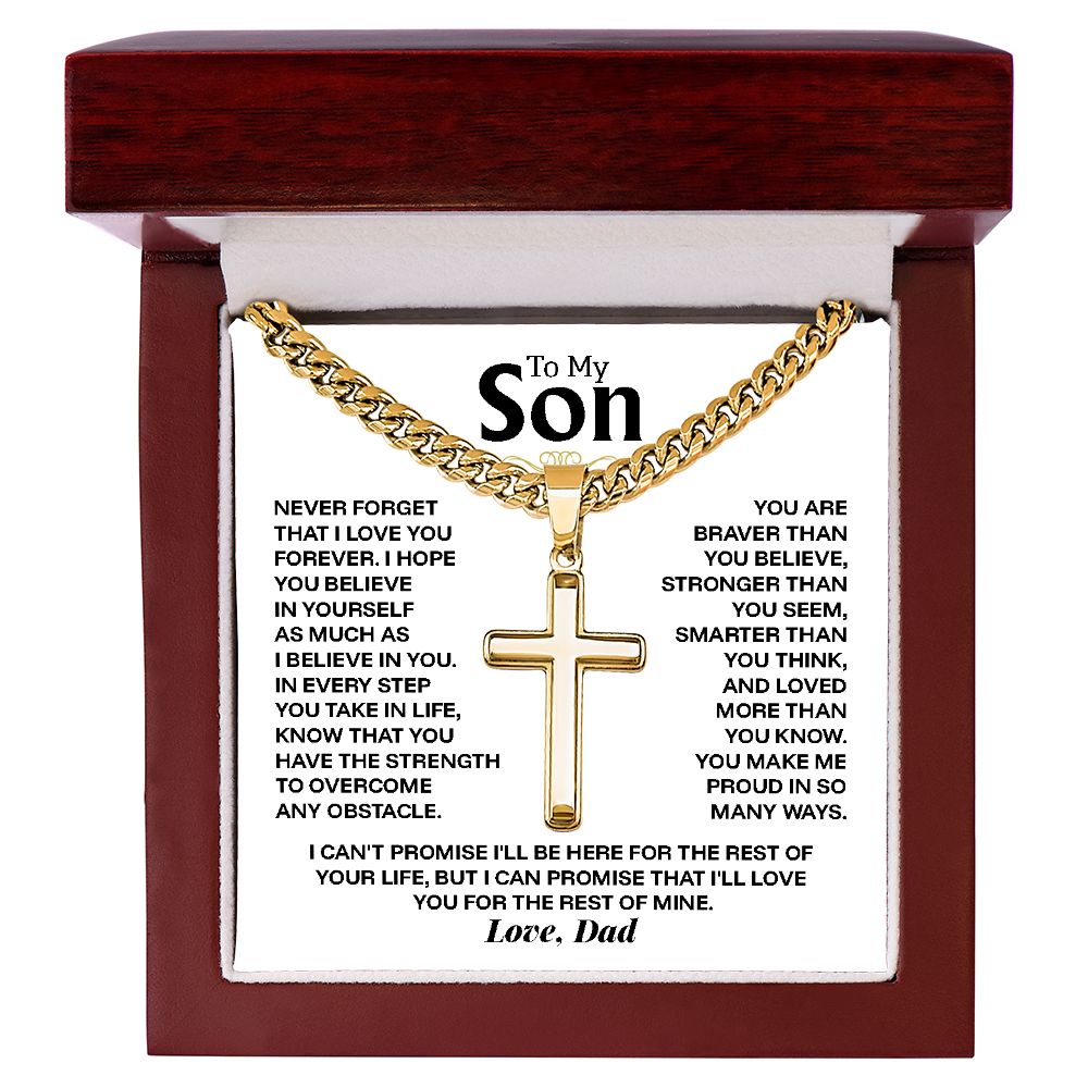 To My Son Cross Necklace from Dad - Personalized Artisan Cross on Cuban Link Chain - Birthday Graduation Christmas Gift