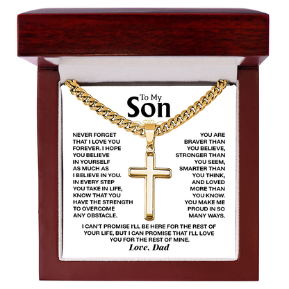 To My Son Cross Necklace from Dad - Personalized Artisan Cross on Cuban Link Chain - Birthday Graduation Christmas Gift