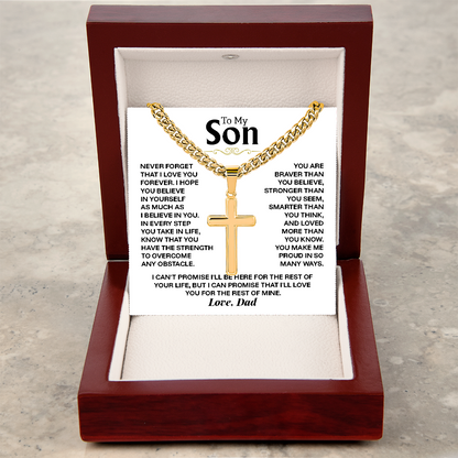 To My Son Cross Necklace from Dad - Personalized Artisan Cross on Cuban Link Chain - Birthday Graduation Christmas Gift