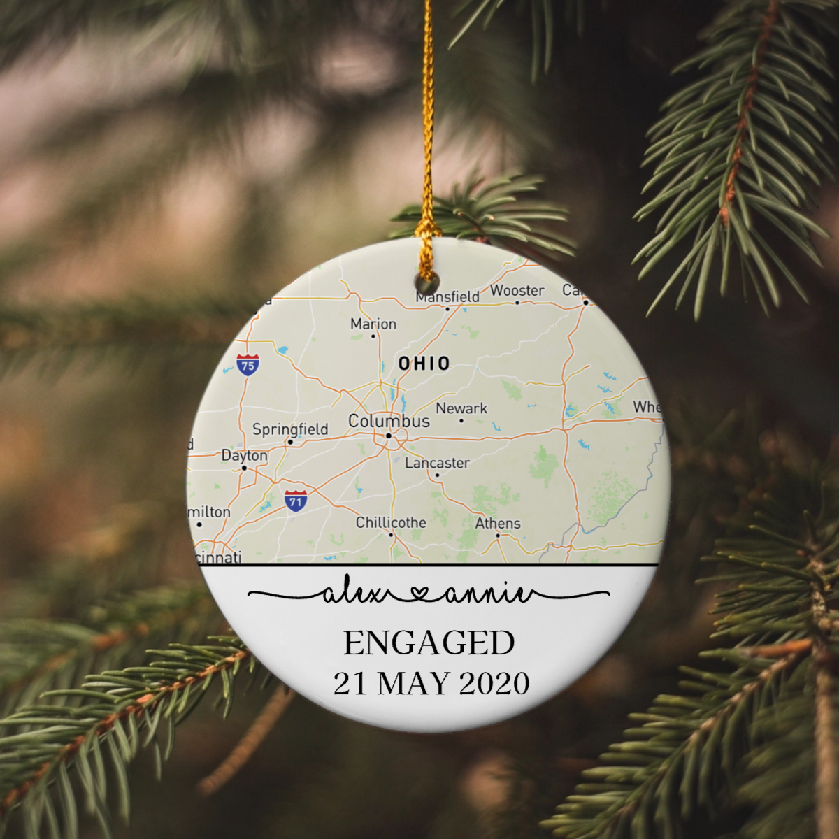 Engagement Ornament Gift, Map Ornament, Engagement Map, Personalized Engagement Gift for Couple