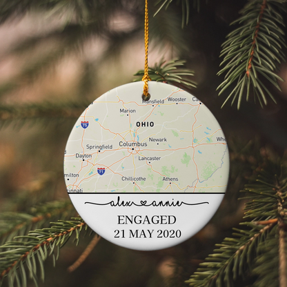 Engagement Ornament Gift, Map Ornament, Engagement Map, Personalized Engagement Gift for Couple